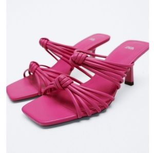 Zara High Heels Heeled Knotted Knot Pink Sandals